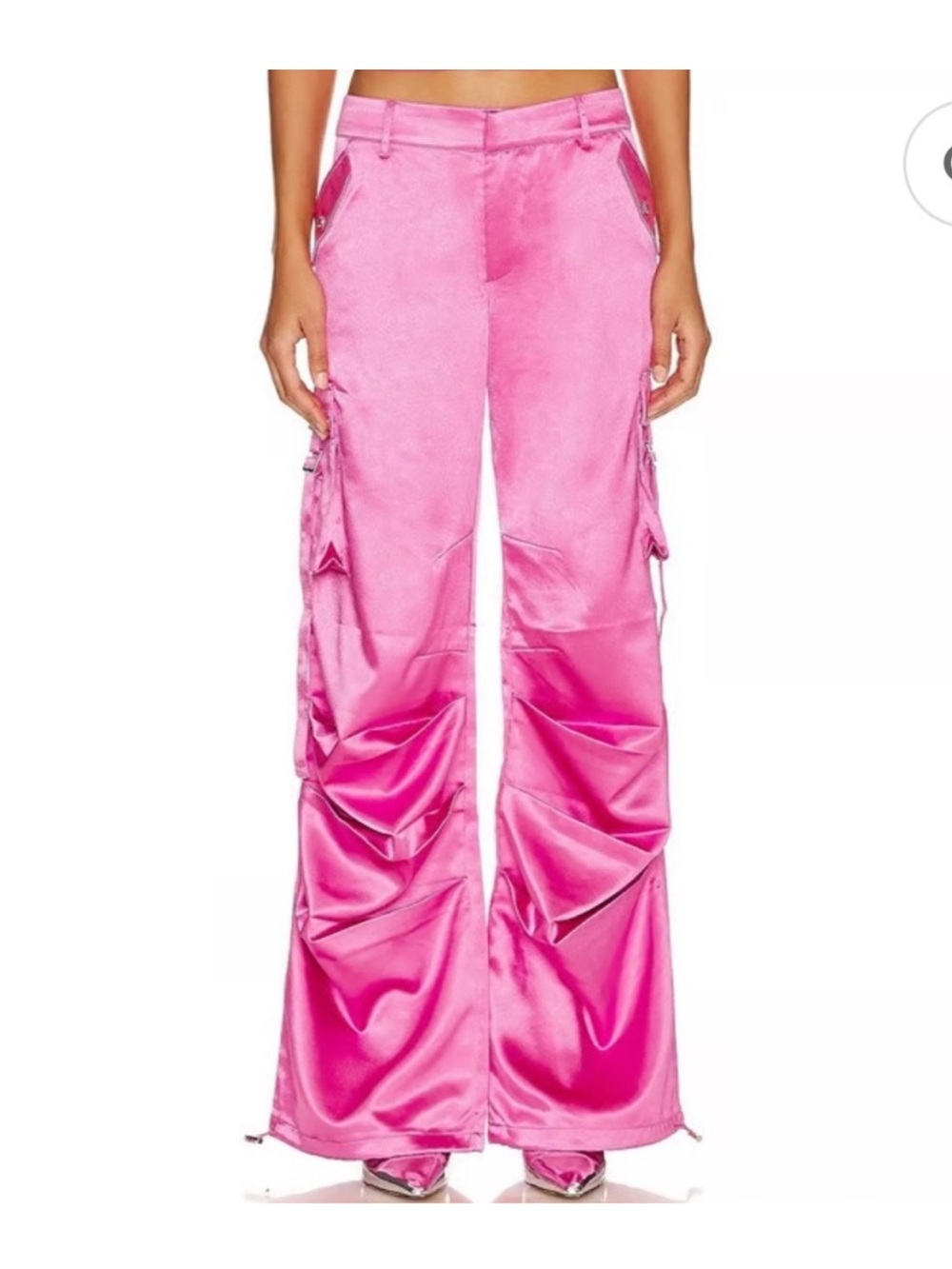 Seroya revolve Lai Malibu pink satin oversized dress cargo joggers pants S